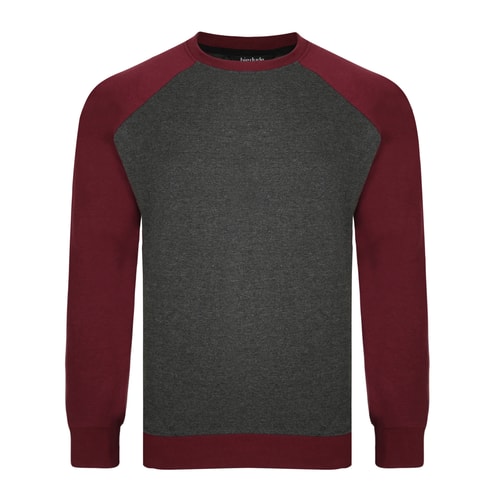 Bigdude Raglan Contrast Crew Neck Sweatshirt Charcoal/Burgundy Tall